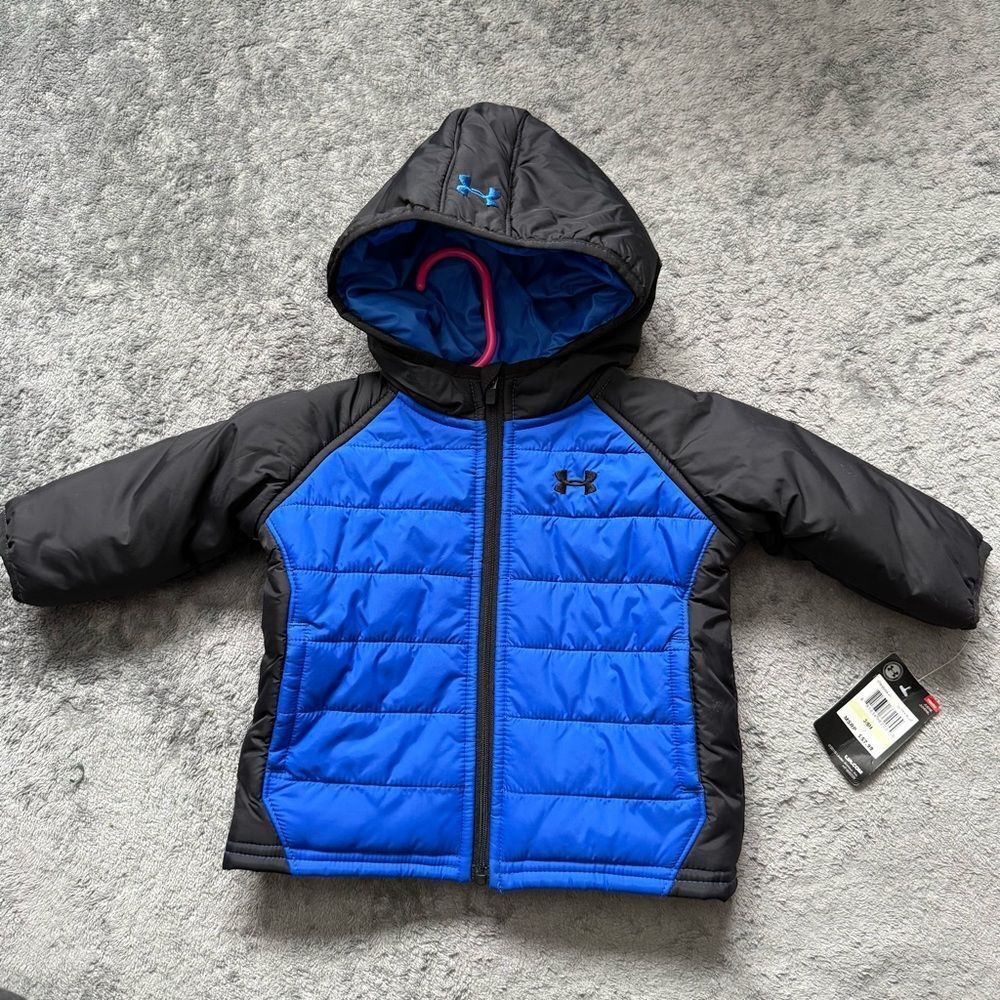 Infant 3-6 Month Under Armour UA Tuckerman Puffer Jacket Black Blue Embrodiered